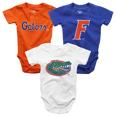 Infant Wes & Willy  Royal/White/Orange Florida Gators Three-Pack Bodysuit Set