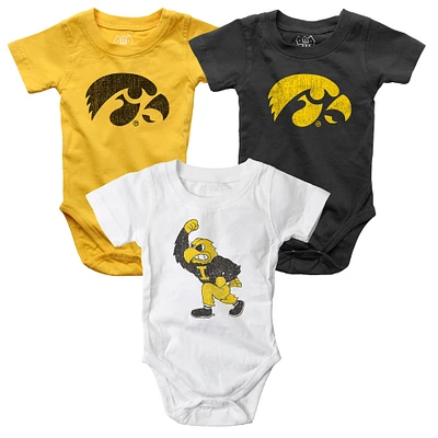 Infant Wes & Willy  Gold/White/Black Iowa Hawkeyes Three-Pack Bodysuit Set