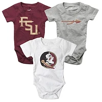 Infant Wes & Willy  Garnet/White/Heather Gray Florida State Seminoles Three-Pack Bodysuit Set