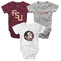 Infant Wes & Willy  Garnet/White/Heather Gray Florida State Seminoles Three-Pack Bodysuit Set