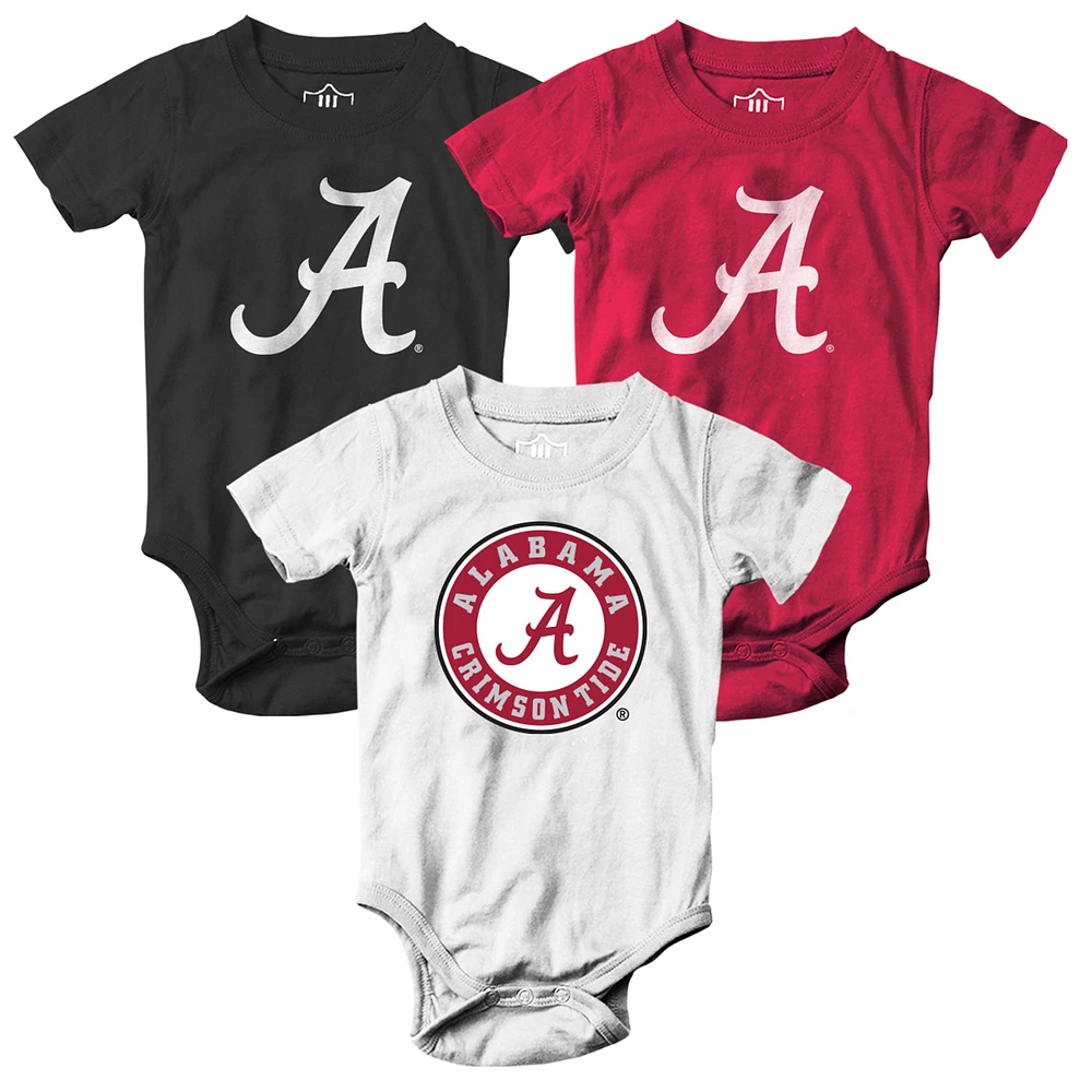 Infant Wes & Willy Crimson/White/Black Alabama Crimson Tide Three-Pack Bodysuit Set