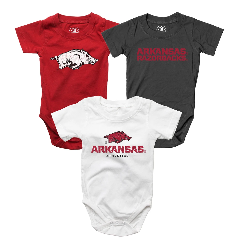Infant Wes & Willy Black/White/Cardinal Arkansas Razorbacks Three-Pack Bodysuit Set
