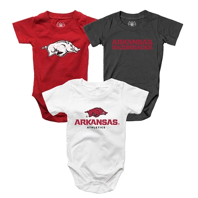 Infant Wes & Willy  Black/White/Cardinal Arkansas Razorbacks Three-Pack Bodysuit Set
