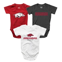 Infant Wes & Willy  Black/White/Cardinal Arkansas Razorbacks Three-Pack Bodysuit Set