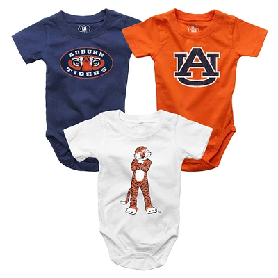 Infant Wes & Willy  Orange/White/Navy Auburn Tigers Three-Pack Bodysuit Set