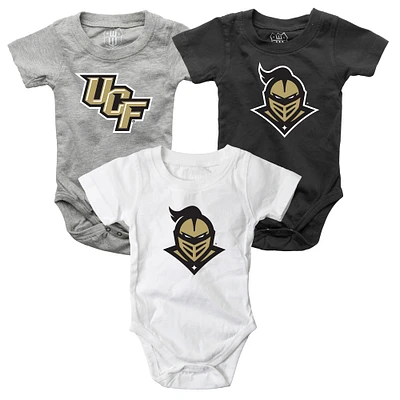 Infant Wes & Willy  Black/White/Heather Gray UCF Knights Three-Pack Bodysuit Set