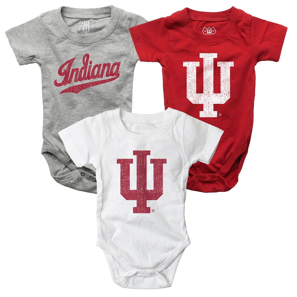 Infant Wes & Willy Crimson/White/Heather Gray Indiana Hoosiers Three-Pack Bodysuit Set