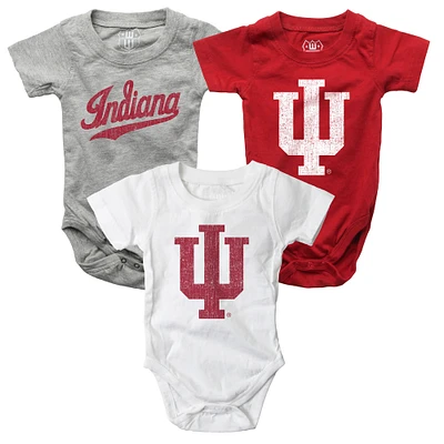 Infant Wes & Willy  Crimson/White/Heather Gray Indiana Hoosiers Three-Pack Bodysuit Set