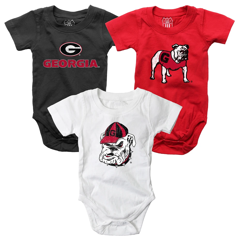 Infant Wes & Willy  Red/White/Black Georgia Bulldogs Three-Pack Bodysuit Set