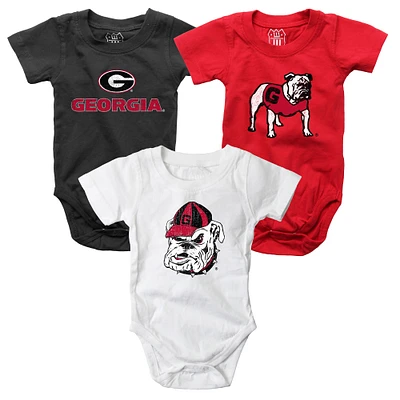 Infant Wes & Willy  Red/White/Black Georgia Bulldogs Three-Pack Bodysuit Set
