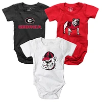 Infant Wes & Willy  Red/White/Black Georgia Bulldogs Three-Pack Bodysuit Set