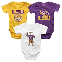 Infant Wes & Willy  Purple/White/Gold LSU Tigers Three-Pack Bodysuit Set