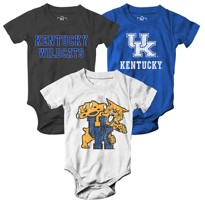 Infant Wes & Willy  Royal/White/Black Kentucky Wildcats Three-Pack Bodysuit Set