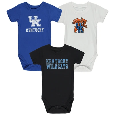 Infant Wes & Willy  Royal/White/Black Kentucky Wildcats Three-Pack Bodysuit Set