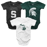 Infant Wes & Willy  Green/White/Black Michigan State Spartans Three-Pack Bodysuit Set