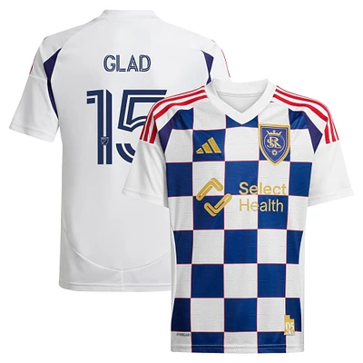 Youth adidas Justen Glad White Real Salt Lake 2025 Grid City Replica Player Jersey