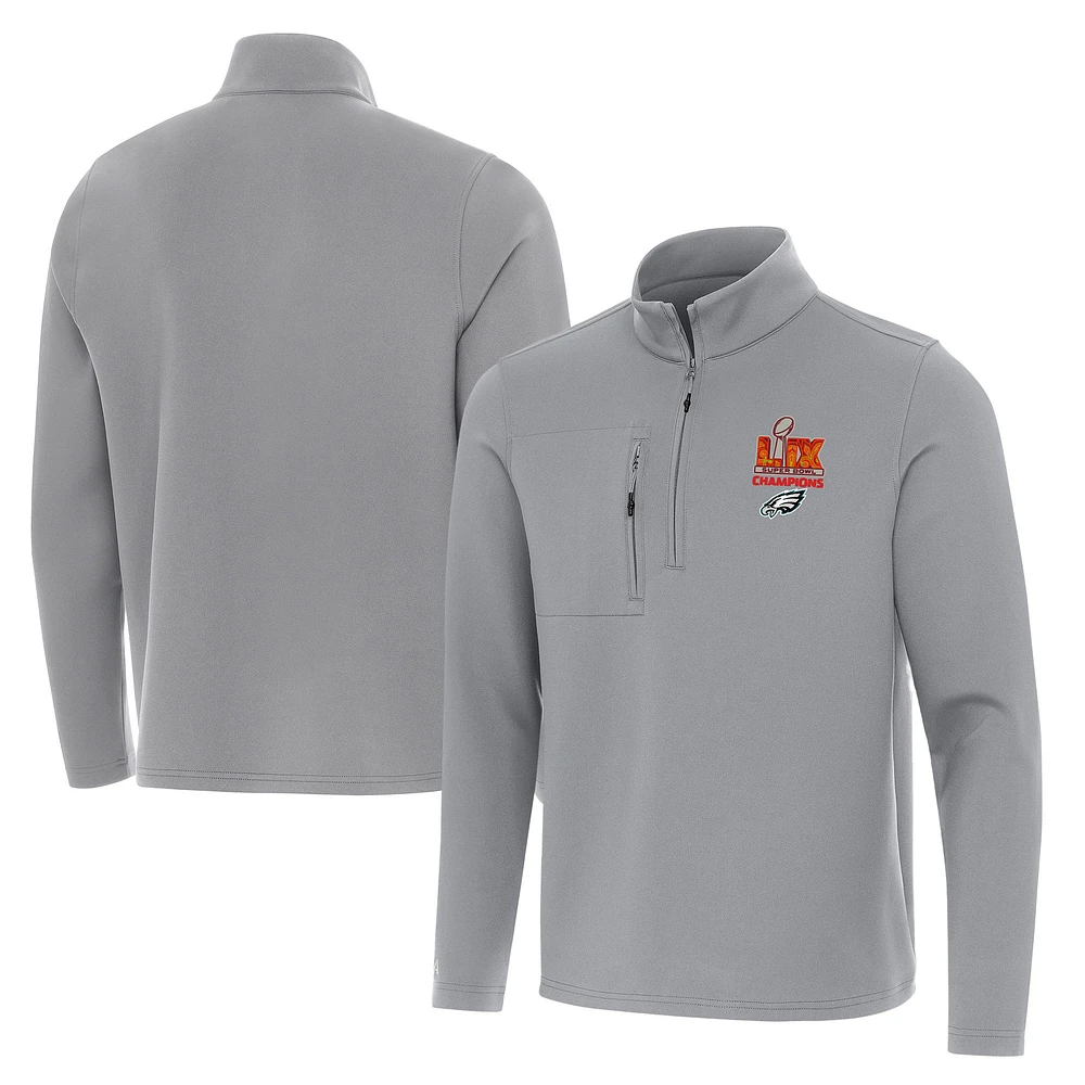 Men's Antigua Gray Philadelphia Eagles Super Bowl LIX Champions Insider Quarter-Zip Sweatshirt