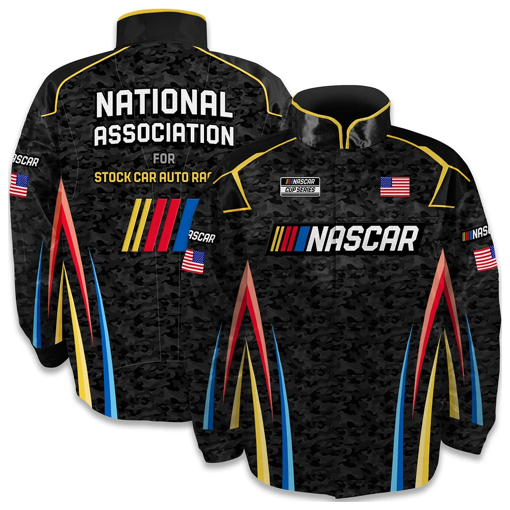 Men's Checkered Flag Sports Black NASCAR Full-Snap Nylon Uniform Jacket