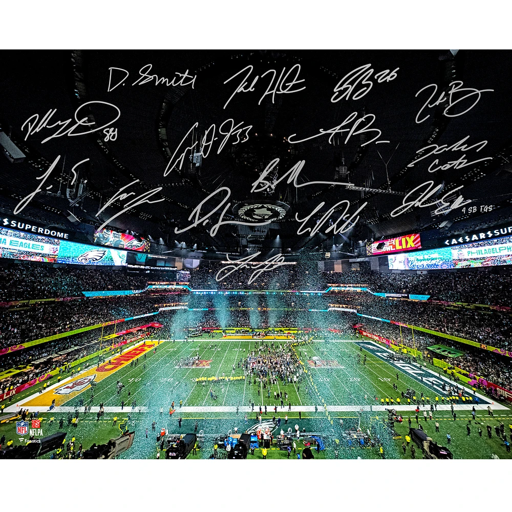 Philadelphia Eagles Autographed Super Bowl LIX Champions 16" x 20" Photograph with at least 10 Signatures featuring Jalen Hurts, DeVonta Smith, Cooper DeJean, Dallas Goedert, Saquon Barkley & More! - Limited Edition of 250