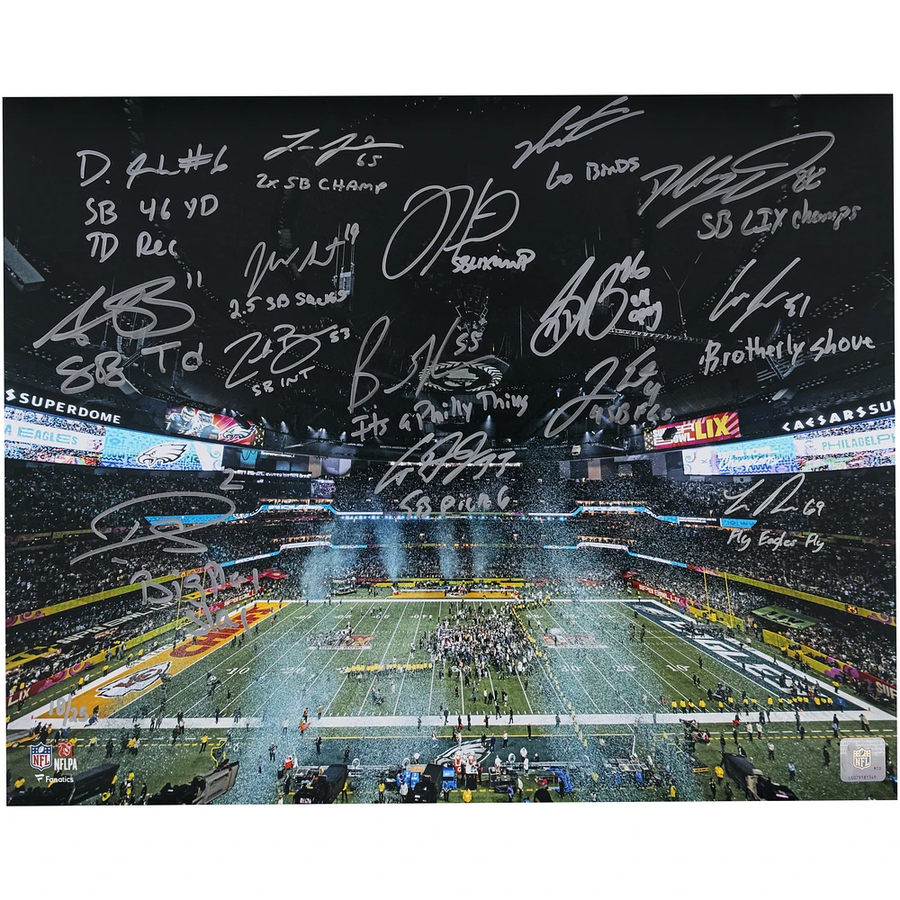 Philadelphia Eagles Autographed 16" x 20" Super Bowl LIX Photograph with 15 Signatures & Multiple Inscriptions - Limited Edition of 25