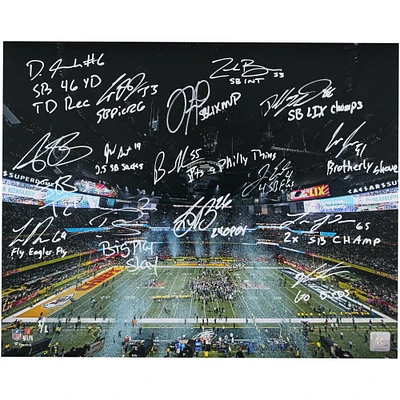 Philadelphia Eagles Autographed 16" x 20" Super Bowl LIX Photograph with 15 Signatures & Multiple Inscriptions - Signed in White Ink - Limited Edition #1/1