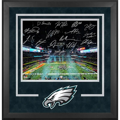 Philadelphia Eagles Autographed Super Bowl LIX Champions Deluxe Framed 16" x 20" Photograph with at least 10 Signatures featuring Jalen Hurts, DeVonta Smith, Cooper DeJean, Dallas Goedert, Saquon Barkley & More! - Limited Edition of 250