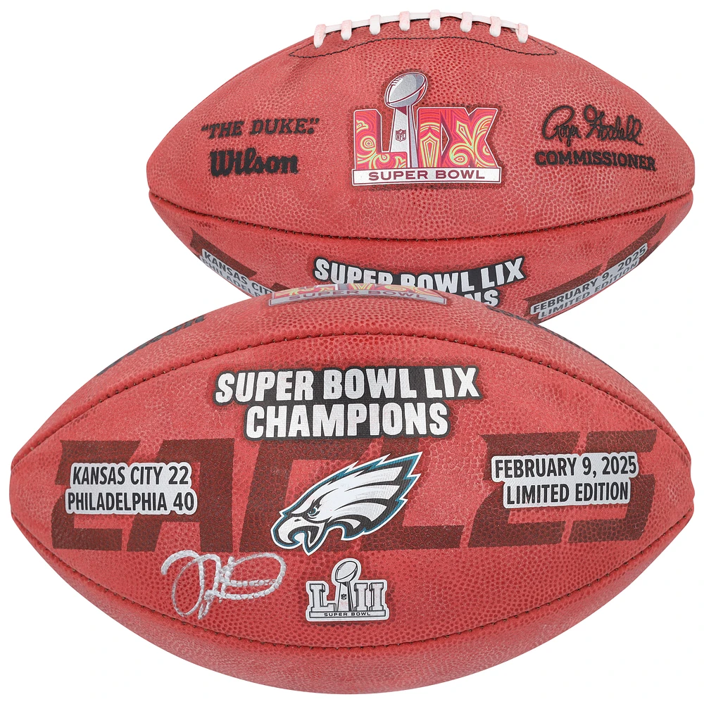 Jalen Hurts Philadelphia Eagles Autographed Super Bowl LIX Champions Wilson Logo Duke Football