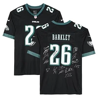 Philadelphia Eagles Super Bowl LIX Champions Autographed Black Nike Saquon Barkley Game Jersey with 15 Signatures