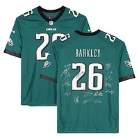Philadelphia Eagles Super Bowl LIX Champions Autographed Midnight Green Nike Saquon Barkley Game Jersey with 15 Signatures - Limited Edition of 10
