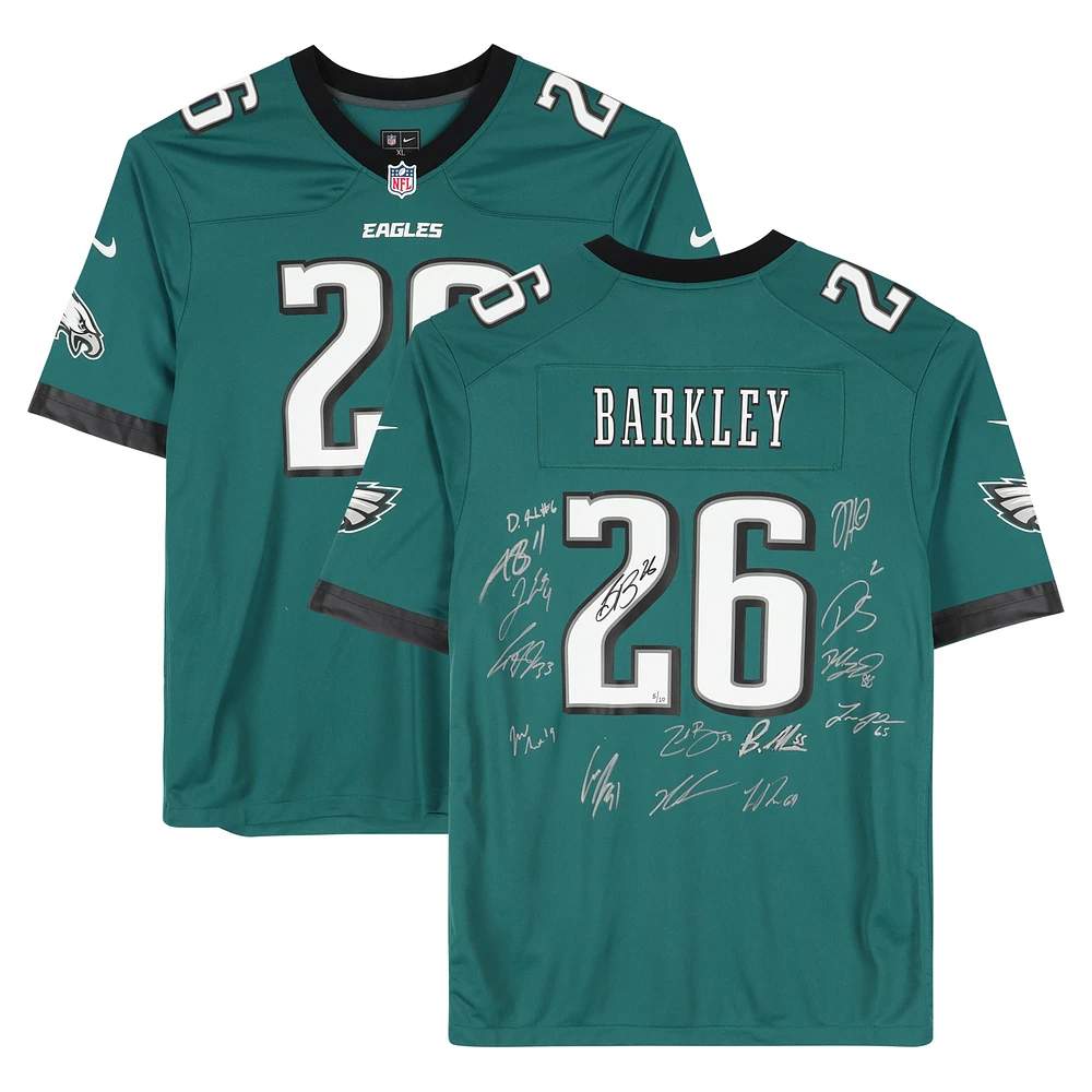Philadelphia Eagles Super Bowl LIX Champions Autographed Midnight Green Nike Saquon Barkley Game Jersey with 15 Signatures - Limited Edition of 10