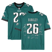 Philadelphia Eagles Super Bowl LIX Champions Autographed Midnight Green Nike Saquon Barkley Game Jersey with 15 Signatures - Limited Edition of 10