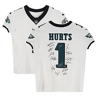 Philadelphia Eagles Super Bowl LIX Champions Autographed White Nike Jalen Hurts Elite Jersey with 15 Signatures - Limited Edition #1/50