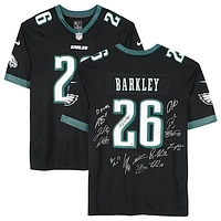Philadelphia Eagles Super Bowl LIX Champions Autographed Black Nike Saquon Barkley Game Jersey with 15 Signatures - Limited Edition of 10
