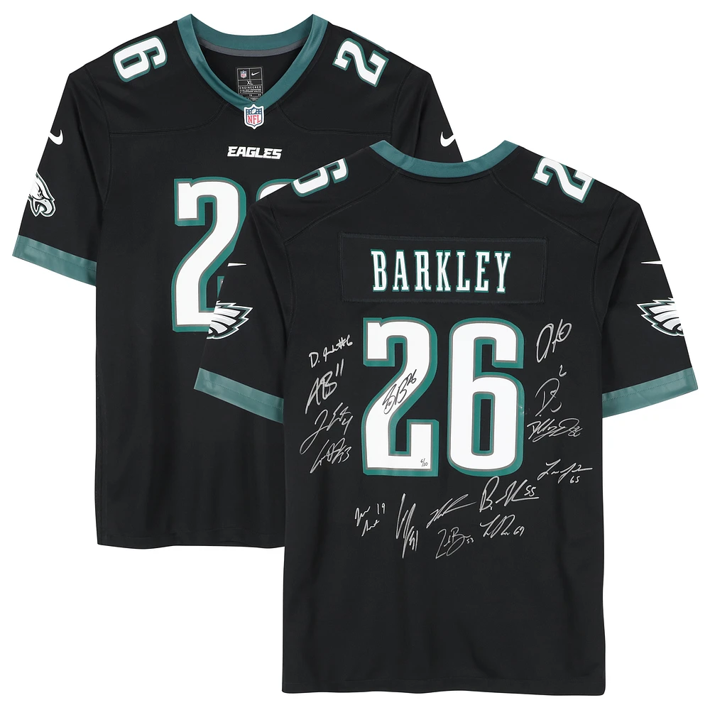Philadelphia Eagles Super Bowl LIX Champions Autographed Black Nike Saquon Barkley Game Jersey with 15 Signatures - Limited Edition of 10