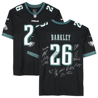 Philadelphia Eagles Super Bowl LIX Champions Autographed Black Nike Saquon Barkley Game Jersey with 15 Signatures - Limited Edition of 10