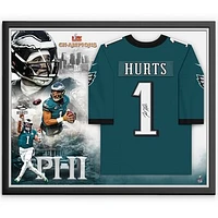 Jalen Hurts Philadelphia Eagles Autographed Super Bowl LIX Champions Framed Nike Midnight Green Game Jersey Collage