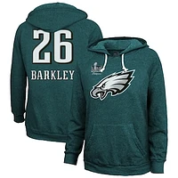 Women's Majestic Threads Saquon Barkley Midnight Green Philadelphia Eagles Super Bowl LIX Champions Name & Number Tri-Blend Pullover Hoodie