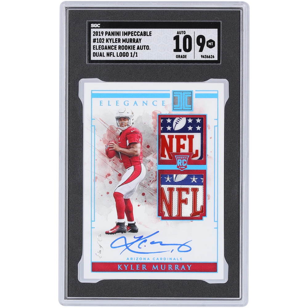 Kyler Murray Arizona Cardinals Autographed 2019 Panini Impeccable Dual NFL Shield Relic #102 #1/1 SGC Authenticated 9/10 Rookie Card