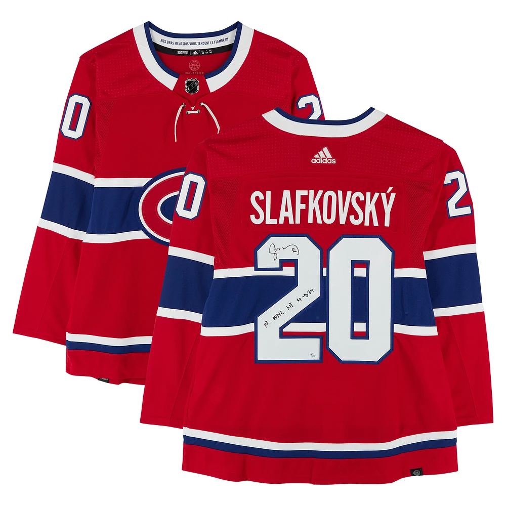 Juraj Slafkovsky Montreal Canadiens Autographed Red adidas Authentic Jersey with "1st NHL HT 4-9-24" Inscription