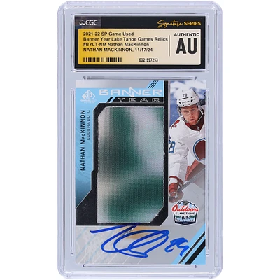 Nathan MacKinnon Colorado Avalanche Autographed 2021-22 Upper Deck SP Game Used 2 Color Banner Year Lake Tahoe Games Relics #BYLT-NM CGC Fanatics Witnessed Authenticated Card