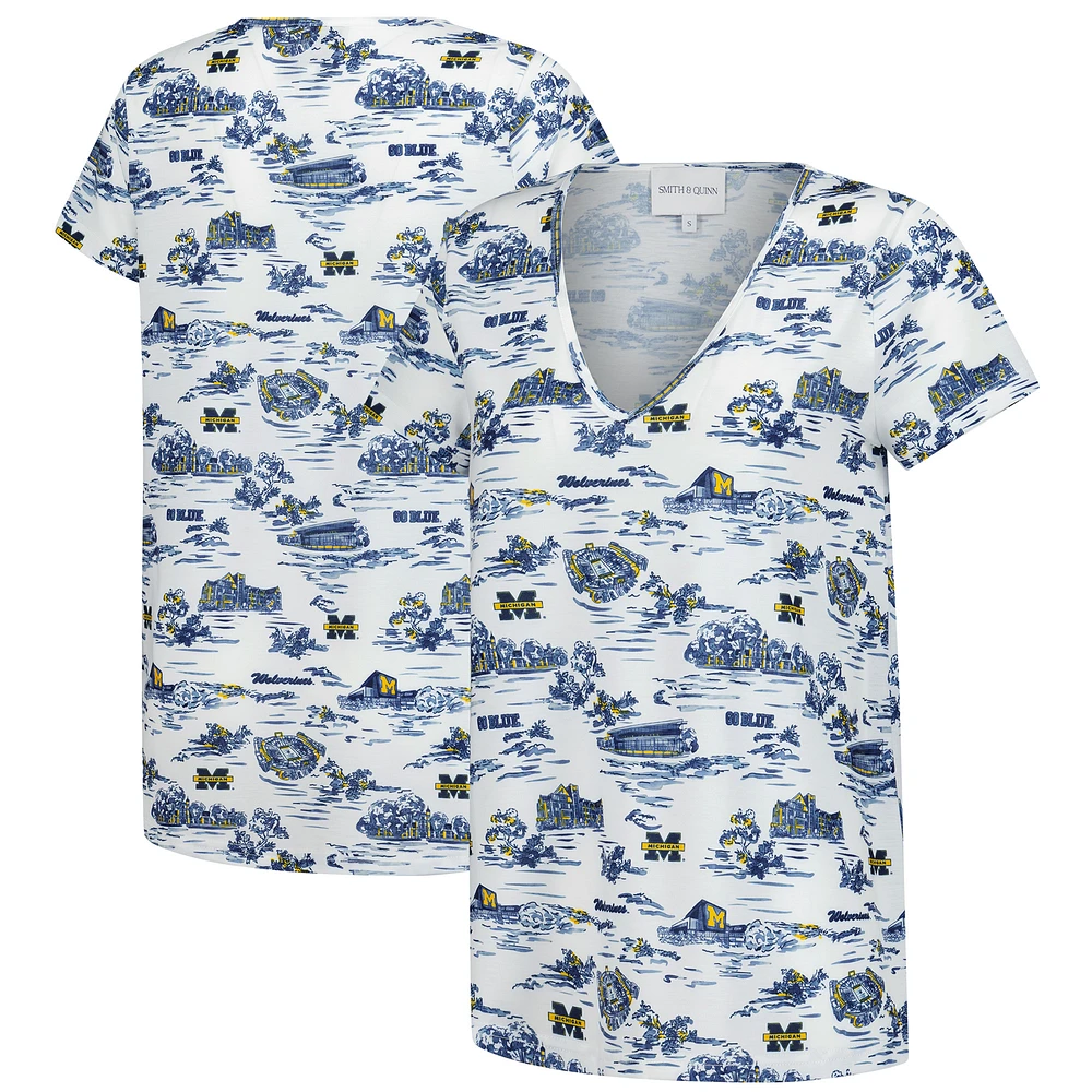 Women's Smith & Quinn White Michigan Wolverines Blake V-Neck T-Shirt