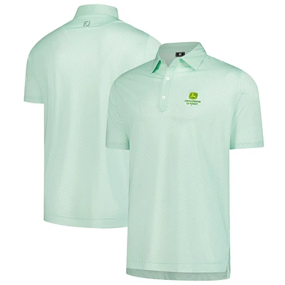 Men's FootJoy  Light Green John Deere Classic Checker Print Lisle Polo