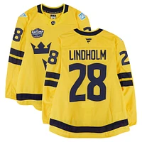 Elias Lindholm Sweden Game-Used 4 Nations Face-Off #28 Yellow Jersey vs. Canada on February 12, 2025 - Worn During the Second & Third Period