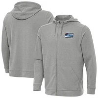 Men's Antigua Heather Gray NASCAR Chicago Street Race Effortless Full-Zip Hoodie Jacket