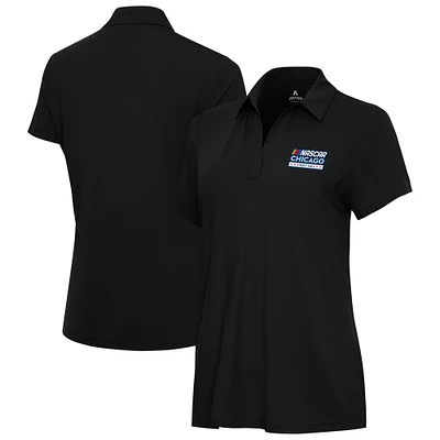 Women's Antigua  Black NASCAR Chicago Street Race Era V-Neck Polo