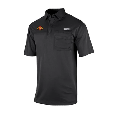 Men's Columbia Black Iowa State Cyclones Omni-Wick Flycaster Pocket Polo