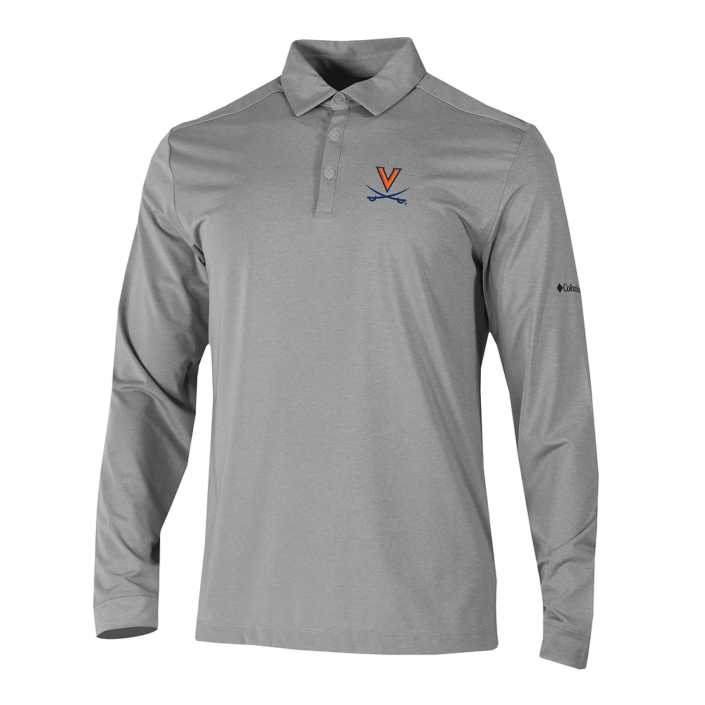 Men's Columbia Gray Virginia Cavaliers Omni-Wick Pin High Long Sleeve Polo