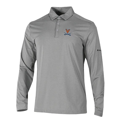 Men's Columbia Gray Virginia Cavaliers Omni-Wick Pin High Long Sleeve Polo
