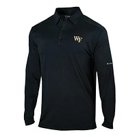 Men's Columbia Black Wake Forest Demon Deacons Omni-Wick Pin High Long Sleeve Polo
