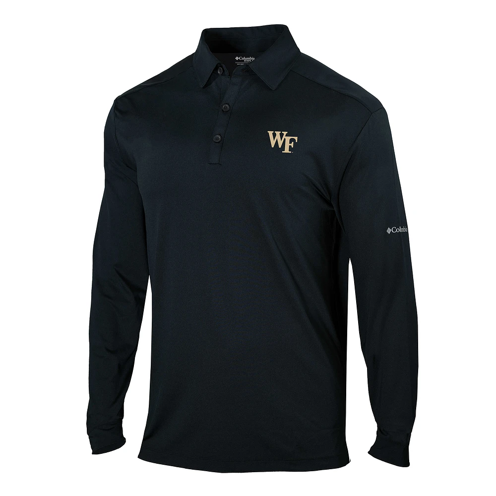 Men's Columbia Black Wake Forest Demon Deacons Omni-Wick Pin High Long Sleeve Polo